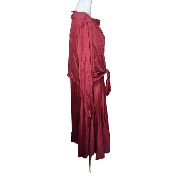 Vintage 70s 2 Piece Blouson Dress Set Tie Shrug Womens Size 2XL Red Volump - Picture 4 of 7